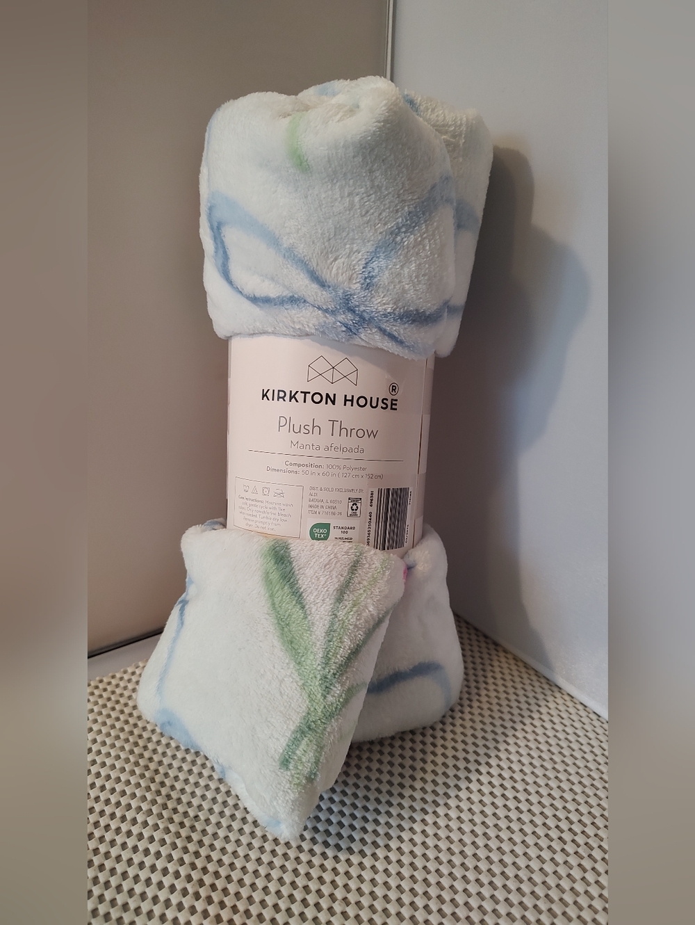 Kirton House Easter Plush Throw 50x60" Floral Tulips & Bows Light Blue NWT Aldi
